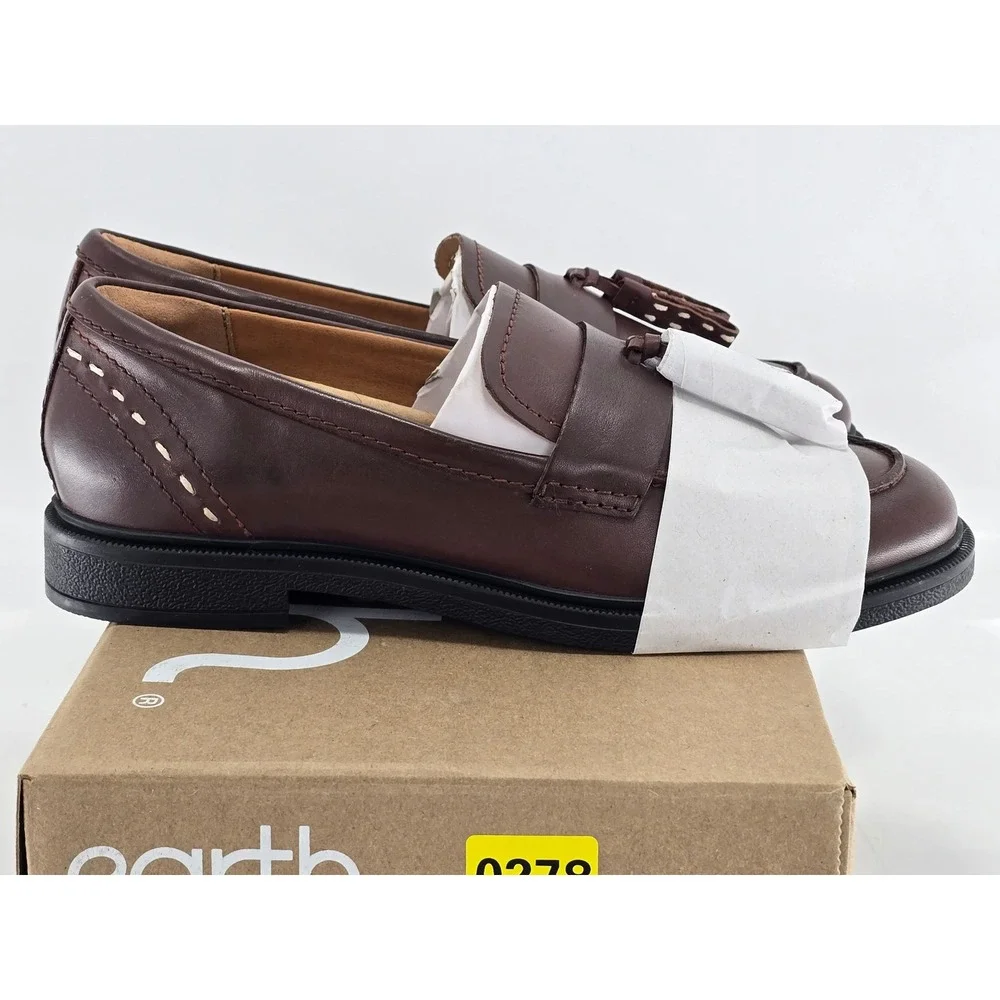 Earth Deeana Tassel Loafers Women 6.5 Dark Red Leather Slip On - New